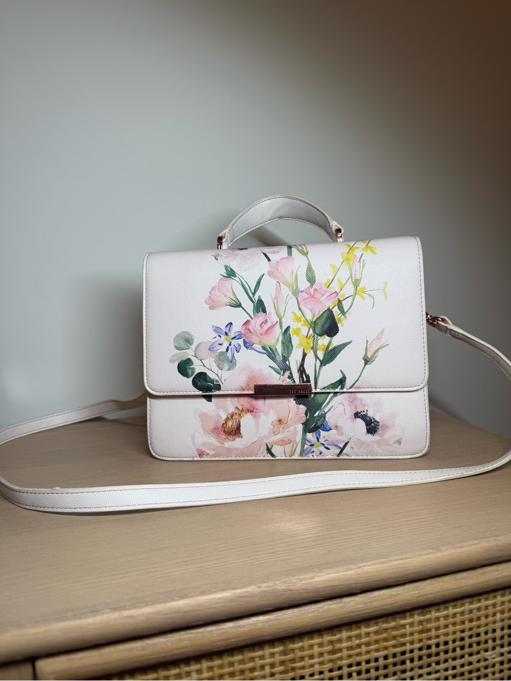 Ted Baker Cream Floral Top-Handle Satchel with Crossbody Strap - Picture 3 of 9